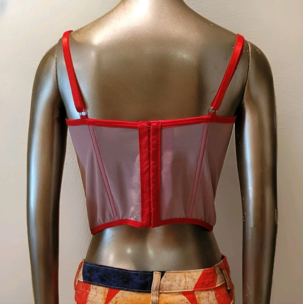 NWT Sexy Red Eyelash Lace Bustier Corset Sheer Mesh Top